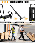 Heavy Duty Folding Hand Truck With Four Wheel Mode And Two In One Collapsible Push Cart And Fold Up Toe Plate For 300lbs Hauling On The Go