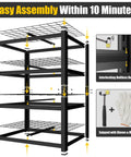 Beefed Up Heavy Duty Garage Shelving System With Four Tier Storage Shelves 2200 Lbs Capacity 40 Inch Wide By 20 Inch Deep By 60 Inch High Industrial Metal Garage Organizer, boltless assembly diagram