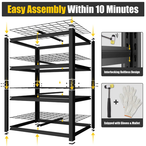Beefed Up Heavy Duty Garage Shelving System With Four Tier Storage Shelves 2200 Lbs Capacity 40 Inch Wide By 20 Inch Deep By 60 Inch High Industrial Metal Garage Organizer, boltless assembly diagram