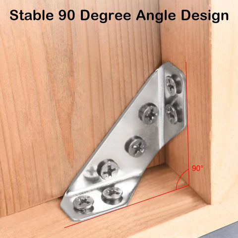 Stainless Steel Corner Brackets Beefy Heavy Duty Furniture Support for Wood Cabinets with 90-degree angle