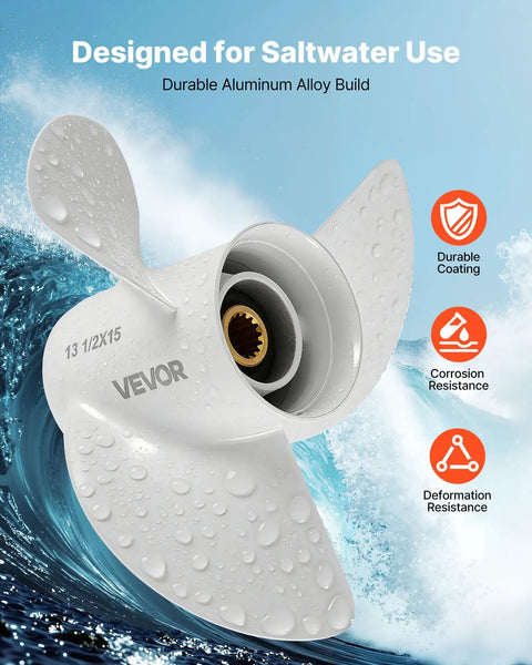 Beefed-Up Aluminum Corrosion-Resistant Outboard Propeller For Yamaha 60-130 HP, 3-blade showing durable coating in ocean