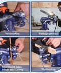 Dual Jaws Table Vise With 2.5 Inch Serrated Jaw And 1.5 Inch Smooth Jaw, 360 Degree Swivel Clamp On Bench Vise in use for metalworking and woodworking