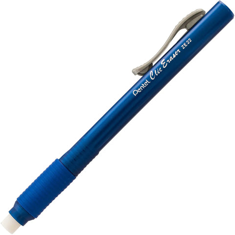 Clic Retractable Eraser With Grip Pack Of 3 Assorted Barrel Colors Latex Free White Eraser Refillable And Extra Long For Grab And Go