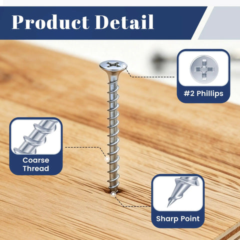 Zinc Plated Size 8 By 3/4 Inch Self Tapping Drywall Screws featuring coarse threads and sharp points for easy installation.