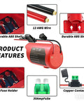 Battery Connector Conversion Kit With Switch And Fuse 12AWG Wire Terminal 12V Adapter features shown, including ABS shell and fuse.