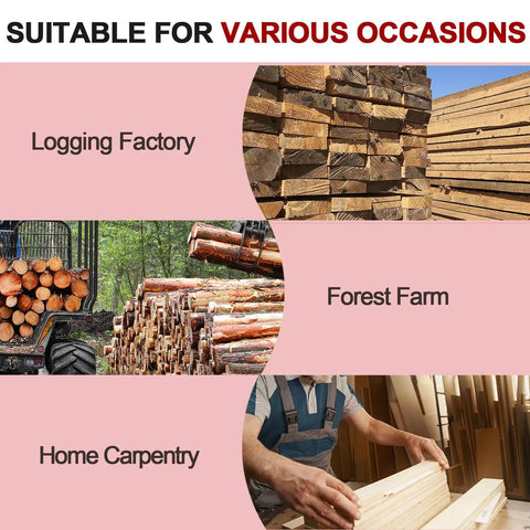 Easy Setup Heavy Duty Vertical Chainsaw Guide With Adjustable Lumber Cutting Rail And Precision Woodworking Jig For No Sweat Rip Cuts On All Your Timber Boards Built Darn Tough For Weekend Warrior Projects In Bright Red displayed in logging factory, forest farm, and home carpentry settings.