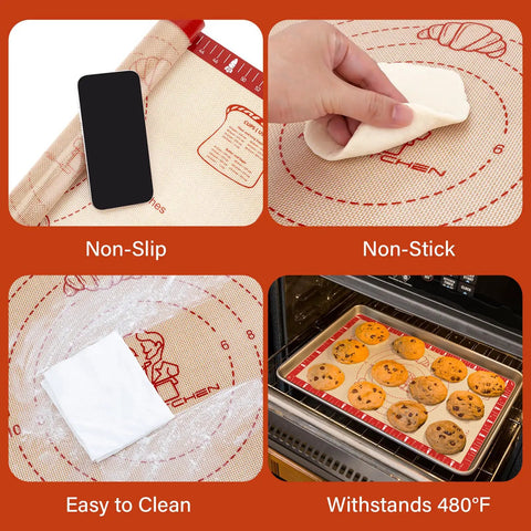 Extra Thick Non Slip Silicone Baking Mat 32 By 24 Inch With Dual Color Inch And Cm Measurements Rounded Edges Reinforced Border