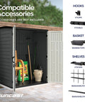 Massive 106 Cu Ft Vertical Outdoor Storage Shed With Floor And Lockable Double Doors open showing organized tools inside
