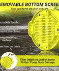 Next Level Half Horsepower Submersible Water Pump with removable bottom screen for debris filtering and stainless steel hardware.