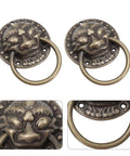 Set Of 2 Chinese Style Tiger Head Cabinet Handles, Antique Copper Door Pull Rings, Vintage Brass Drawer Knobs, 3.5cm Base