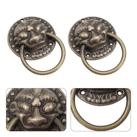 Set Of 2 Chinese Style Tiger Head Cabinet Handles, Antique Copper Door Pull Rings, Vintage Brass Drawer Knobs, 3.5cm Base