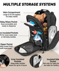 Military Style Dad Diaper Backpack With Changing Pad For Travel And Camping Trips Large Black Baby Bag With Rugged 900D Oxford Fabric Ample Pockets Ideal Newborn Shower Gift, showing multiple storage systems including insulated and mesh zipper pockets.