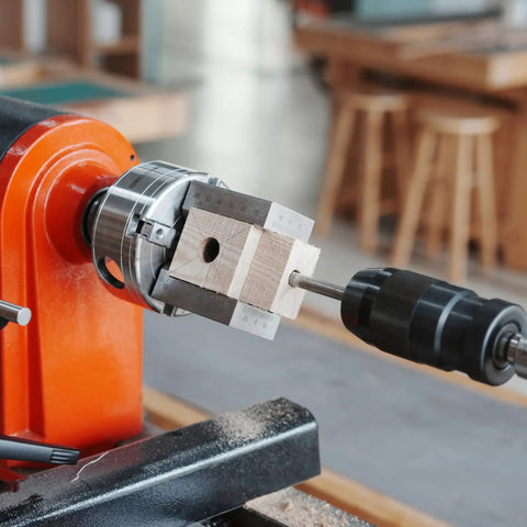 NCK Series Quick Change Woodturning Lathe Jaws for Pipe and Spoon Making in action on lathe