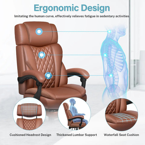 Built For Big And Tall Folks Leather Office Chair With Footrest And Adjustable Headrest, ergonomic lumbar support diagram