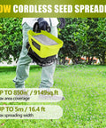 Person using 18V Battery Powered Grass Seed And Salt Spreader For Ryobi Tools, 3.7L Large Hopper Handheld Fertilizer Spreader