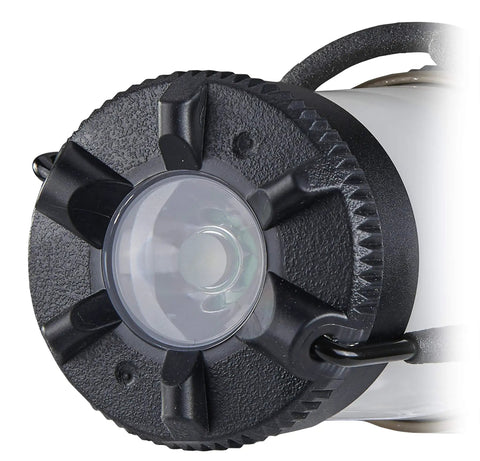 Close-up of Siege X Rechargeable Lantern Flashlight showing light lens and black handle detail. 360 Degree Light 300 Lumen Output design.