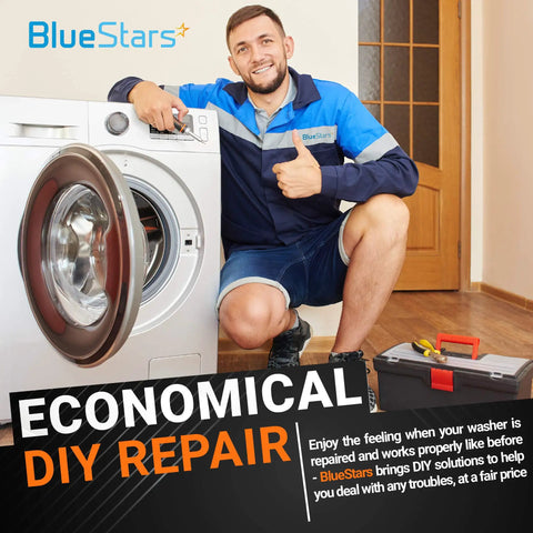 Technician repairing front load washer using upgraded washer shift actuator replacement for Whirlpool Crosley Maytag Kenmore.