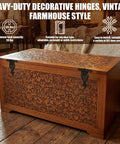 Wooden chest with 16 Pack Antique Vintage Cast Iron Heavy Duty T Hinges 5.3 Inches Black Powder Coated Flush Mount in farmhouse style room