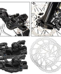 Heavy Duty Mechanical Disc Brake Kit For Mountain And Folding Bikes Featuring Rock Solid Aluminum Calipers and rugged rotors close up.