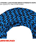 Close-up of 16-strand 60 Foot Tow Rope For 1 To 3 Rider Towable Tubes UV Resistant And Pre Stretched 3350 Pound Break Strength