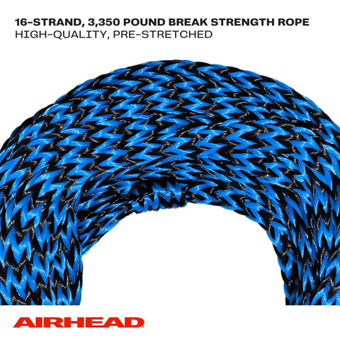 Close-up of 16-strand 60 Foot Tow Rope For 1 To 3 Rider Towable Tubes UV Resistant And Pre Stretched 3350 Pound Break Strength