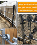 Sliding Gate Rollers 5 Inch Steel Wheel Galvanized For 1 And 5 Eighth Inch Pipe Track Fits 1 And 5 Eighth Inch Gate Frame Pack Of 2 Durable Track Rollers For Smooth Quiet Operation And Long Lasting Use installed on various gates.