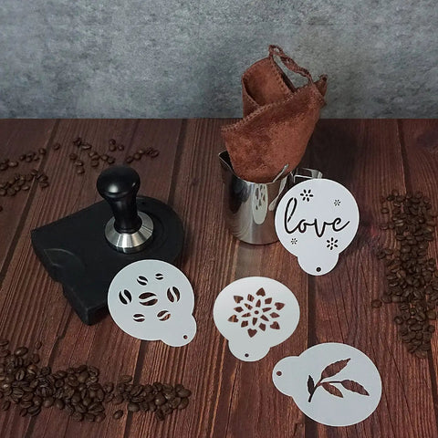 51mm Coffee Tamper Set for Portafilter Espresso Machines With 350ml Frothing Pitcher Tamper Mat and Decorative Stencils