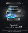 Dang Fast M.2 NVMe SSD Enclosure With Integrated Cooling Fan And Heavy Duty Aluminum Housing showing internal cooling features and thermal components.