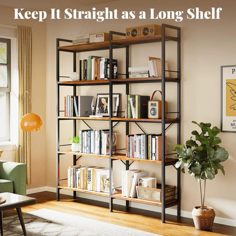 Dope L Shaped Corner Bookshelf With Metal Frame And Wooden Shelves Ten Open Shelves 49.4 Inch Wide Bookcase Rustic Brown Finish