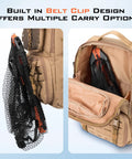 Foldable Lightweight Landing Net With Built In Length Scale And 61In Extendable Aluminum Handle in backpack and clipped to side
