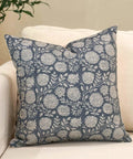 Floral Pillow Covers 18x18 Vintage Block Print Throw Pillow Covers In Neutral Dusty Blue For Living Room Farmhouse Style Cozy Homey Couch Decor Accent Sofa Pillows, floral cotton cover on cream sofa