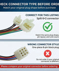 Comparison of correct split 6+2 connector versus incorrect 8-pin block plug for Three Function Left Handlebar Starter Switch Kit.