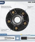 Pro Grade Trailer Idler Hub Assembly Set Of 2 Featuring 5 Lug 4.5 Inch Bolt Pattern close-up of the assembly with gold studs.