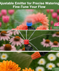 Smart Outdoor Drip Irrigation System with Quick Connect Tubing and Adjustable Sprinkler Heads focused on watering flowers.