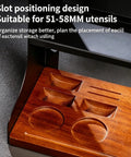Heavy Duty Wall Mount Coffee Bean Storage Tower Three Tier Wooden Espresso Tool Rack with slot design for utensils.