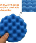 Close-up of a blue foam pad from 12Pcs 5 Inch Foam Buffing Pads Kit With Coral Fleece Pad Backing Plate M14 Drill Adapter For Pro