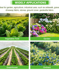 Wide applications of Heavy Duty Weed Barrier Landscape Fabric 3x100ft 3.2oz Garden Cloth in vegetable fields, gardens, greenhouses, and orchards.