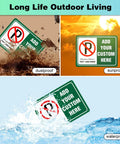 Dope Custom Metal Signs For Office And Home Bar Indoors Or Outdoors Personalize With Text Or Image Logo 12 By 8 Inch Durable Sign showing dustproof, sunproof, and waterproof features.