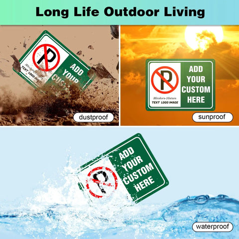 Dope Custom Metal Signs For Office And Home Bar Indoors Or Outdoors Personalize With Text Or Image Logo 12 By 8 Inch Durable Sign showing dustproof, sunproof, and waterproof features.