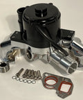 Badass High Flow Aluminum Electric Water Pump For Ls1 Ls2 Ls3 Ls6 Engines featuring polished chrome finish, assembly with gasket and bolts.