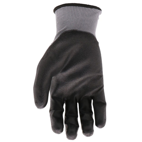 Men's Grip Polyurethane Coated Work Gloves Ten Pack Water and Chemical Resistant Abrasion Resistant Superior Grip Spandex Backing Black Gray Large For Precision Handling