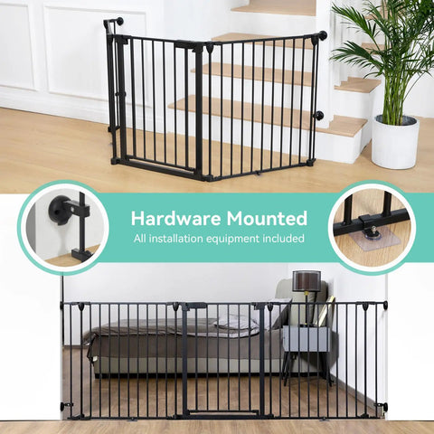 Extra Wide Baby And Dog Gate 80 Inch Adjustable Pet Safety Barrier For Angled Doorways Staircases Hallways 30 Tall hardware mounted design