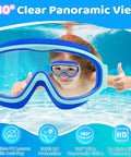 Kids Swim Goggles 2 Pack With No Hair Pulling Comfort Fabric Strap For Ages 3 To 14, 180-degree view, underwater use, UV protection.