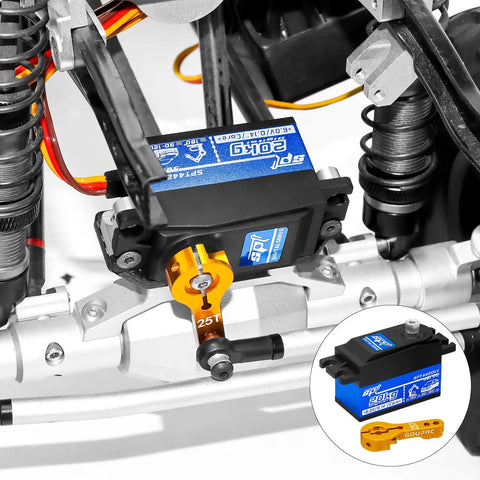 Beefy 20kg Low Profile High Torque Metal Gear Digital Servo With 25T Arm For 1 8 Scale 1 10 Scale 1 12 Scale RC Cars And Robots Set Of Two Smooth Quick Response Durable Metal Gear For DIY Model Builds. mounted in RC car suspension
