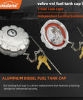 Two Pack Locking Diesel Fuel Tank Cap For Volvo VN VNL And Mack Heavy Duty Trucks Three Inch Aluminum Replacement Fits OEM S23949 20511590 20770691 Replaces Worn Cap
