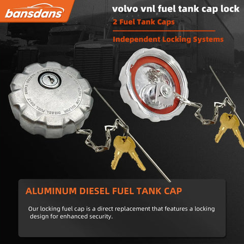 Two Pack Locking Diesel Fuel Tank Cap For Volvo VN VNL And Mack Heavy Duty Trucks Three Inch Aluminum Replacement Fits OEM S23949 20511590 20770691 Replaces Worn Cap
