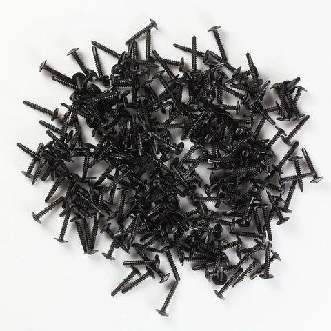 Pile of black Truss Head Self Tapping Screws For Sheet Metal 18 8 Stainless Steel Size Eight By One Inch, 500 Count