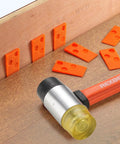 Pro Grade Fiberglass Mallet With Non Slip Rubber Grip For LVP Vinyl Flooring Installation Kit, 40 mm Double Face Rubber Head Delivers Softer Strikes And Vibration Dampening, Durable Handle Won't Bend Or Head Come Off on orange spacers and flooring