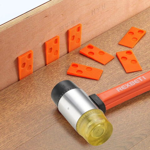 Pro Grade Fiberglass Mallet With Non Slip Rubber Grip For LVP Vinyl Flooring Installation Kit, 40 mm Double Face Rubber Head Delivers Softer Strikes And Vibration Dampening, Durable Handle Won't Bend Or Head Come Off on orange spacers and flooring