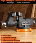 Beefed Up Heavy Duty 4 Inch Bench Vise With 4400 Lbs Clamping Power, 360 Degree Rotating Base And Anvil in a home garage.